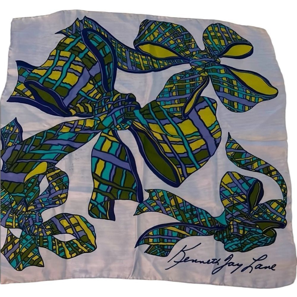 Kenneth Jay Lane silk Blue and Green Bow Scarf